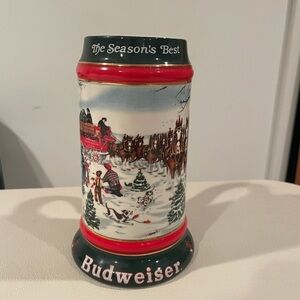 Budweiser 1991 Beer Stein The Seasons Best Large Mug Christmas/Winter